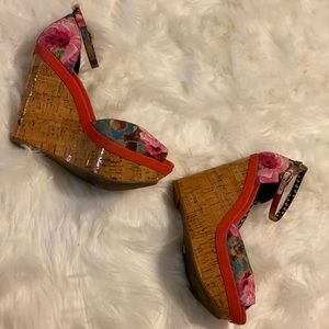Multi colored sandals with wedge heel